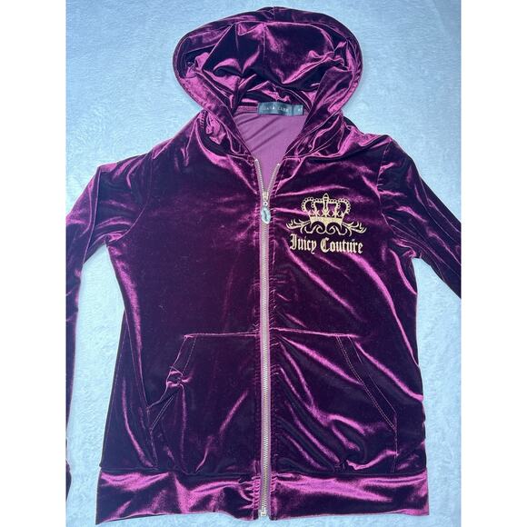 Juicy Couture Velour Tracksuit Burgundy Gold Logo Zip Hoodie Pants Set M Y2K Lux - Picture 1 of 12